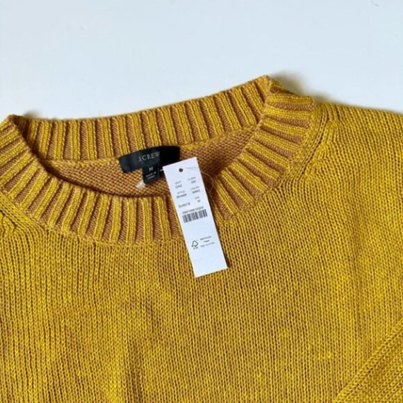 J.Crew Relaxed Linen-Cotton Blend Beach Knit Sweater, Medium, Yellow Mustard NWT - Picture 2 of 8